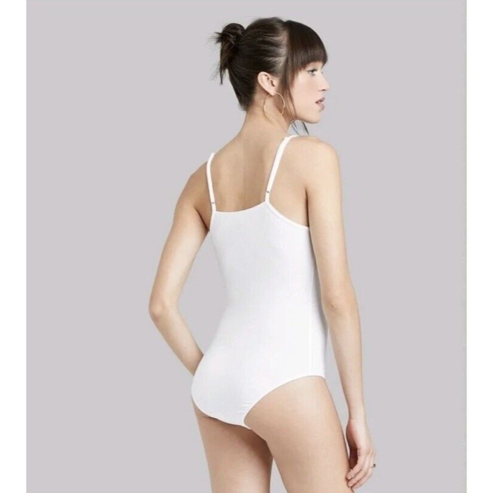 Women's Bodysuit White Square Neck‎ Spaghetti Strap NWT